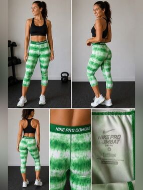 Nike Pro Combat Dri-FIT Green Tie Dye Cropped Compression Leggings Women’sMedium